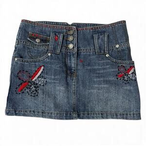Freeway Denim Jean Mini Skirt Size XS Vintage Y2K Embroidered Boho Western Rave
